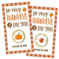 two thanksgiving cards with the words, so very thank for you and reveal to win