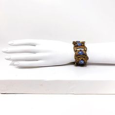 PAINTER'S EARRING // MATISSE // CASTLECLIFF Textured Bracelet, Fold Over, Caterpillar, Blue Glass, Crystal Glass, Link Bracelets, Antique Gold, Gold Plate, Sapphire