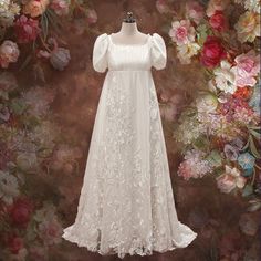 Regency Bridgerton Style Empire Lace Wedding Dress | DAPHNIE Regency Dress White, Regency Era Gown, Regency Era Wedding Dress, 1800s Wedding Dress, Regency Era Wedding, Bridgerton Wedding Dress, Regency Wedding Dress, Empire Style Dress, Bridgerton Wedding