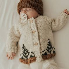 This sweater is styled with cable trim raglan sleeves and wood buttons. Hand-knit, in natural colored yarn, it is cozy and warm. There is also a matching Forest knit hat if you want to match this up. What a wonderful gift for any little person you know. 100% Acrylic Cold handwash Baby Vision, Baby Cardigan Pattern, Crochet Baby Cardigan, Wood Buttons, Baby Cardigan, Newborn Boy, Green Trees, Baby Winter