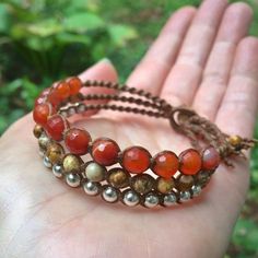 Leather Cord Jewelry, Jewelry Rustic, Orange Bracelet, Carnelian Bracelet, Carnelian Jewelry, Cord Jewelry, Healing Crystal Jewelry, As Seen On Tv, Rustic Jewelry