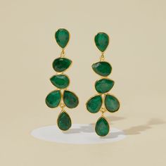 Ross-Simons - 22.68 ct. t. w. Emerald Drop Earrings in 18kt Gold Over Sterling. Have splashy color be your defining trait at the next event you attend. Rich 22.68 ct. t. w. pear-shaped emeralds tumble downward in these chic and sophisticated drop earrings crafted in 18kt yellow gold over sterling silver. Hanging length is 2". Post/clutch, emerald drop earrings. Emerald birthstones are the perfect gift for May birthdays. May Birthdays, Emerald Drop Earrings, Emerald Earrings Drop, Emerald Birthstone, Earrings Emerald, May Birthday, Earring Crafts, Wedding Board, Pear Shaped