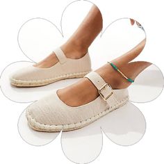 Adjustable Buckle Closure Espadrilles For Spring, Adjustable Buckle Closure Round Toe Espadrilles, Adjustable Beige Casual Espadrilles, Spring Buckle Closure Closed Toe Espadrilles, Casual Espadrilles With Ankle Strap And Rubber Sole, Spring Espadrilles With Adjustable Buckle Closure, Casual Flat Heel Espadrilles With Buckle Closure, Casual Espadrilles With Ankle Strap And Buckle, Casual Espadrilles With Ankle Strap And Buckle Closure