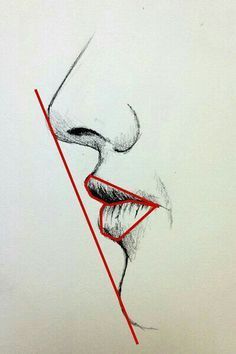 a drawing of a woman's face with red lines coming out of her mouth