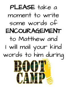 a poster with the words boot camp written in black and yellow, on a white background