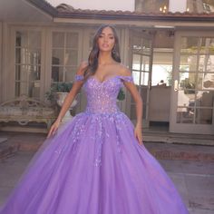 Homecoming Dresses Long Ball Gown, Purple Prom Dress Poofy, Royal Purple Quince Dresses, Sweet 16 Dress Purple, Cute Ball Gowns, Lavender Ball Gown Princesses, Poofy Prom Dresses Princesses, Repunzle Prom Dress, Light Purple Sweet 16 Dresses