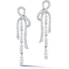 Sofer Jewelry - Diamond Bow Chandelier Drop Earrings in 14K White Gold Luxury White Chandelier Earrings With Prong Setting, Luxury Elegant Earrings With Dangling Charms, Luxury Diamond Chandelier Earrings In White Gold, Elegant Platinum Diamond Earrings For Anniversary, Elegant Platinum Earrings With Brilliant Cut, Elegant Platinum Diamond Earrings For Formal Occasions, Elegant Brilliant Cut Platinum Earrings, Elegant Platinum Drop Bridal Earrings, Elegant Platinum Earrings For Evening