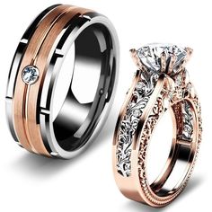 two wedding rings with the names of each ring