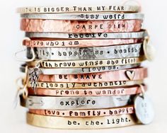 Personalized Jewelry / Gift For Her / Graduation Gift / Power Phrase Bangle / Travel Gift / Inspirational Bracelet / Positive Words Metal Stamped Jewelry, Inspirational Bracelets, Graduation Gifts For Her, Gift Graduation, Etsy Jewelry, Fantastic Gifts, Bracelet Gift, Graduation Gifts