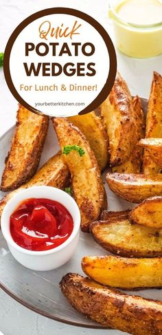 some fried potatoes on a plate with ketchup