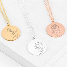 ♥ Birth Flower Necklace ♥ The most unique jewelry you can find, the perfect gift for you or your loved one ♥ Select their birth month for a beautiful artist hand-drawn flower. W H Y ∙ Y O U ' L L ∙ L O V E ∙ I T • It's dainty and can be worn every day• A special piece you'll treasure for life• High-quality materials and attention to detail. • Tarnish proof, Waterproof, and Hypoallergenic • Replacement Guarantee and Fade proof warrantyD E T A I L S• Material: Available in Highest Quality 14K Gold Botanical Round Jewelry Gift, Botanical Style Jewelry For Gifts, Botanical Style Round Jewelry For Gifts, Artistic Flower Jewelry For Wedding, Artistic Flower Jewelry For Weddings, Nature-inspired Jewelry For Mother's Day Anniversary, Nature-inspired Jewelry For Anniversary And Mother's Day, Botanical Style Jewelry With Round Pendant For Gifts, Botanical Round Necklace For Gift