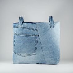 Handmade Denim Tote Shoulder Bag, Upcycled Medium Wash Recycled Denim Shoulder Bag, Dark Wash Recycled Denim Tote Bag, Denim Bucket Shoulder Bag For Everyday, Everyday Denim Tote Shoulder Bag, Trendy Recycled Denim Bag With Pockets, Everyday Recycled Denim Shoulder Bag, Upcycled, Upcycled Denim Shoulder Bag For Everyday Use, Daily Use Recycled Denim Shoulder Bag