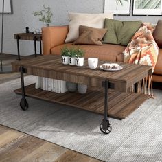 a coffee table sitting on top of a wooden floor