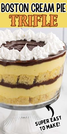 the boston cream pie trifle is ready to be eaten