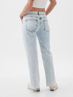 Mid Rise Cotton '90s Loose Jeans | Gap Summer Straight Leg Jeans, Casual Medium Wash Mom Fit Cropped Jeans, Gap Straight Leg Jeans For Fall, Relaxed Fit Straight Jeans For Fall, Summer Everyday Washed Flare Jeans, Mid-rise Washed Flare Jeans With Relaxed Fit, Casual Mom Fit Rigid Denim Bottoms, Mid-rise Washed Relaxed Fit Flare Jeans, Trendy Relaxed Fit Straight Flare Jeans