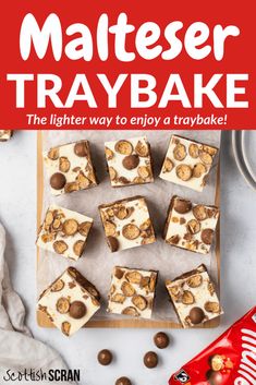 the cover of malteer tray bake, with chocolate and nuts on it