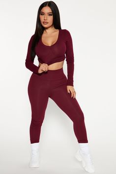 Available In Black, Charcoal, Mauve, Burgundy, Heather Grey, Navy And Olive. High-Rise Legging Skinny Leg Full Length Stretch 95% Cotton 5% Spandex Imported | Running Around High Rise Legging in Burgundy size Small by Fashion Nova Burgundy Fashion, Burgundy Leggings, Fashion Nova Outfits, Active Top, Cute Lazy Outfits, Lazy Outfits, Fashion Nova Models, Active Leggings, High Rise Leggings