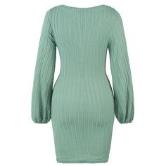 Blueish-green Tie Waist Knit Long Sleeve Dress Chic Green V-neck Sweater Dress, Green Bodycon Sweater Dress With Long Sleeves, Green Long Sleeve Bodycon Sweater Dress, Green Fitted Mini Sweater Dress, Green Casual Solid Color Bodycon Dress, Green V-neck Mini Dress For Winter, Casual Green Solid Color Bodycon Dress, Green Bodycon Sweater Dress For Winter, Green Knee-length Bodycon Dress For Winter