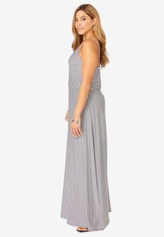 The season's must-have maxi dress takes you anywhere in soft smooth jersey knit. The elastic in the waistline creates a blouson silhouette and allows you to Swim Leggings, Thermal Sweater, Blouson Dress, Womens Scrubs, Dress Orange, Woman Within, Swim Skirt, Swimsuits For All, Back Women