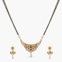 Elephant Classic Antique Mangalsutra Set Antique Mangalsutra, Mangalsutra Set, Buy Jewellery Online, Antique Jewelry Indian, Indian Jewellery Design, Traditional Earrings, Length Necklace, Black Bead Necklace, Indian Earrings