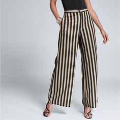 Lena Gabrielle High Waisted Striped Wide Leg Pants Size 14 New Without Tag Details: Wide Leg Striped Pants With Side Zipper, Hook And Eye Closure, And Belt Loops. 95% Polyester 5% Spandex Approximate Measurements Laid Flat Length 43” Inseam 30” Rise 12-13” Waist (Side To Side) 16.5” Hips (Side To Side) 22” Leg Open 16.5” 017 Lg Wide Leg Striped High Waisted Pants Striped Fitted Wide-leg Bottoms, Chic Striped High Waist Wide Leg Pants, Fitted Striped Wide-leg Pants, Striped Fitted Wide-leg Pants, Chic Striped High-waisted Pants, Chic Striped Bottoms With Elastic Waistband, Chic Striped Pants With Elastic Waistband, Elegant Striped Wide Leg Pants For Summer, Chic Striped Straight Pants