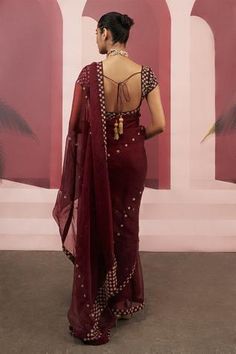 Shop for Ease Maroon Embroidered Organza Saree With Blouse for Women Online at Aza Fashions Organza Sari, Blouse Yoke, Flower Blouse, Embroidered Saree, Blouse For Women, Organza Saree, Saree With Blouse, Blouse Online, Raw Silk