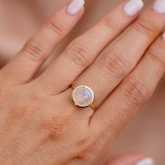 Moonstone Ring 14K Gold - Rainbow Moonstone Natural Gemstone Ring for Women - Anniversary Birthday Valentine's Gold Gift for Her 14K gold rainbow moonstone ring. A gorgeous moonstone ring, ideal for every woman who loves elegant style. An excellent choice for anniversary gift for her. The gemstone is natural and conflict-free mined. 100% handcrafted with love! PRODUCT DETAILS ● Material: 14K solid gold, white gold, rose gold ● Gemstone: Moonstone, briolette cut ● Stone Diameter: 8mm (0.3in) or 1 Fine Jewelry Moonstone Ring With Natural Stones For Gift, Elegant Gold Moonstone Ring With Natural Stones, Dainty Natural Stone Rings For Anniversary, Minimalist Natural Stone Ring For Anniversary, Gold Moonstone Ring With Natural Stones For Anniversary, Elegant Birthstone Ring With Natural Stones For Promise, 14k Gold Fine Jewelry Moonstone Ring, 14k Gold Moonstone Birthstone Ring, Gold Moonstone Ring With Natural Stones