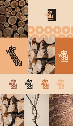 the logos for wood products are arranged in different styles and colors, including oranges, browns, and browns