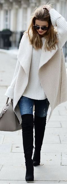 Vest: By Lene Orvik // Jumper: One Teaspoon // Jeans: Gina Tricot Bag: Givenchy // Over knee-boots: Asos // Sunglasses: Prada Woman Walking, Fall Street Style, Outfits Casual