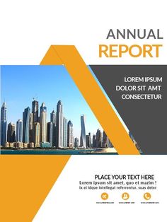 the annual report is displayed in front of a cityscape with skyscrapers and buildings