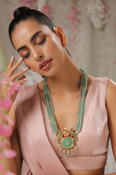 Shop for Paisley Pop Tuhin Kundan Long Necklace Online at Aza Fashions Kundan Long Necklace, Gold Ring Designs, Luxury Sale, Green Beads, Kundan Necklaces, Indian Attire, Indian Fashion Dresses, Necklace Online, Buy Gold