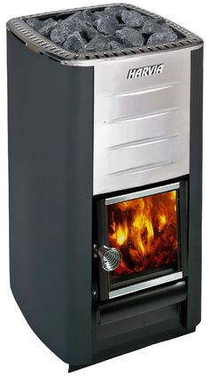 a black stove with flames in it on a white background and the words harviet above it