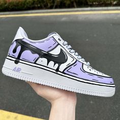 Custom Air Force 1 Cartoons Drip Purple – shecustomize All Black Nikes, Painted Nikes, Nike Air Force 1 Custom, Wedge Heel Sneakers, Violet Pastel, Perfect Sneakers, Nike Neon, Air Force 1 Custom, Custom Air Force 1