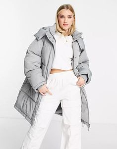 Pull&Bear puffer coat with hood in gray | ASOS Clean Wardrobe, Puffer Coats