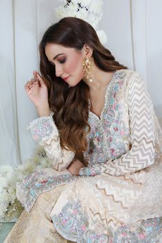 Cameo Rose | Pakistani Designer Outfit | Sarosh Salman Attitude Couple, Bellbottom Pants, After Wedding Dress, Couple Dpz, Luxury Pret, Designer Outfit, Organza Flowers, Pale Peach, Embroidered Chiffon