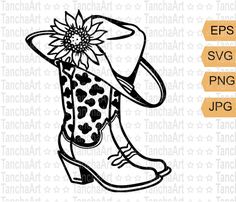 a cowboy boot with a sunflower on it and the words, eps svg png