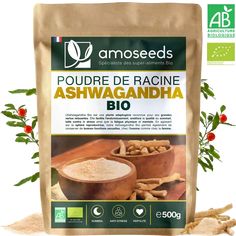 Ashwagandha en poudre bio amoseeds specialiste des super aliments Bio Health Drinks, Health Drink, Matcha, Nutrition, Drinks, Health