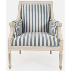 a blue and white striped chair on a white background