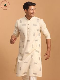 vastramay mens cream katha stich embroidered cotton kurta Cotton Kurta For Men, Cotton Kurta With Woven Motifs For Diwali, Cotton Kurta In Traditional Fit For Transitional Season, Diwali Cotton Kurta With Woven Motifs, Casual Embroidered Traditional Wear For Festive Season, Casual Cotton Embroidered Kurta, Casual Embroidered Cotton Kurta, Casual Embroidered Festive Traditional Wear, Traditional Fit Cotton Kurta With Resham Embroidery