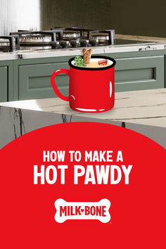 how to make a hot pawdy milk - bone soup in a red mug