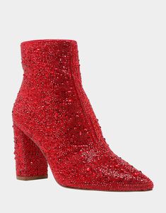 CADY RED – Betsey Johnson Red Ankle Boots, Blue By Betsey Johnson, Dress Booties, Betsey Johnson Shoes, Betsy Johnson, Glitz And Glam, Red Rhinestone, Shoes Booties, Heeled Ankle Boots