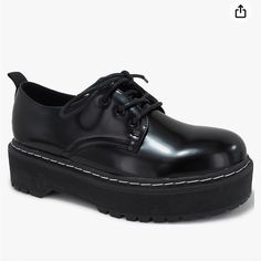 Black Jellypop Oxfords. Size 9.5. Nwt Jellypop Shoes, Oxford Platform, Black Oxfords, Chunky Shoes, Shopping Places, Black Leather Loafers, Platform Sneakers, Retro Vibe, Womens Oxfords