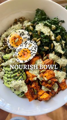 a white bowl filled with different types of food