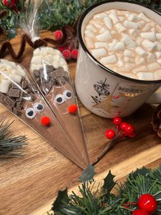 hot chocolate and marshmallows in the shape of reindeer noses