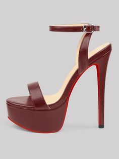 150mm Women's Open Toe Platform Ankle Strap High Heel Matte Sandals Red Bottom Shoes Ankle-high Polyurethane Platform Heels, Polyurethane Platform Heels Ankle-high, Ankle-high Platform Heels In Polyurethane, Platform Ankle-high Polyurethane Heels, Ankle-high Synthetic Heels With Heel Loop, Red High Heel Sandals With Heel Loop, Red Platform High Heel Sandals, Red Closed Toe Heels With Synthetic Material, Red Closed Toe Platform Sandals