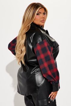 Available In Black/combo. Faux Leather Shirt Plaid Detail Long Sleeve Button Down Collar Pocket Details Non Stretch Shell Coating: 100% Polyurethane Base Fabric: 100% Polyester Lining: 83% Polyester 15% Rayon 2% Spandex Imported | Roam Free Plaid Faux Leather Shirt in Black size Large by Fashion Nova Faux Leather Shirt, Leather Shirt, Women Shirts Blouse, Shirts Blouses, Button Down Collar, Matching Dresses, Active Wear For Women, Clothes For Sale, Black Shirt