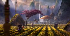 an image of a fantasy scene with people in the field