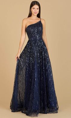 Lara Dresses 29194 - One Shoulder Ornate Evening Dress Navy Ball Gown, Navy Ball, Gown Blue, Beaded Tulle, One Shoulder Gown, Full Length Skirts, Mermaid Fashion, Long Prom Dress, Stunning Dresses