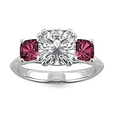 three stone engagement ring with pink and white diamonds