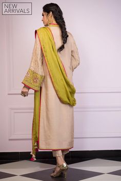 Kangan (Three Piece)– Zaaviay Desi Attire, Punjabi Models, Applique Work, Silk Outfit, Pakistani Dress, Silk Dupatta, Silk Pants, Bridal Couture, Raw Silk